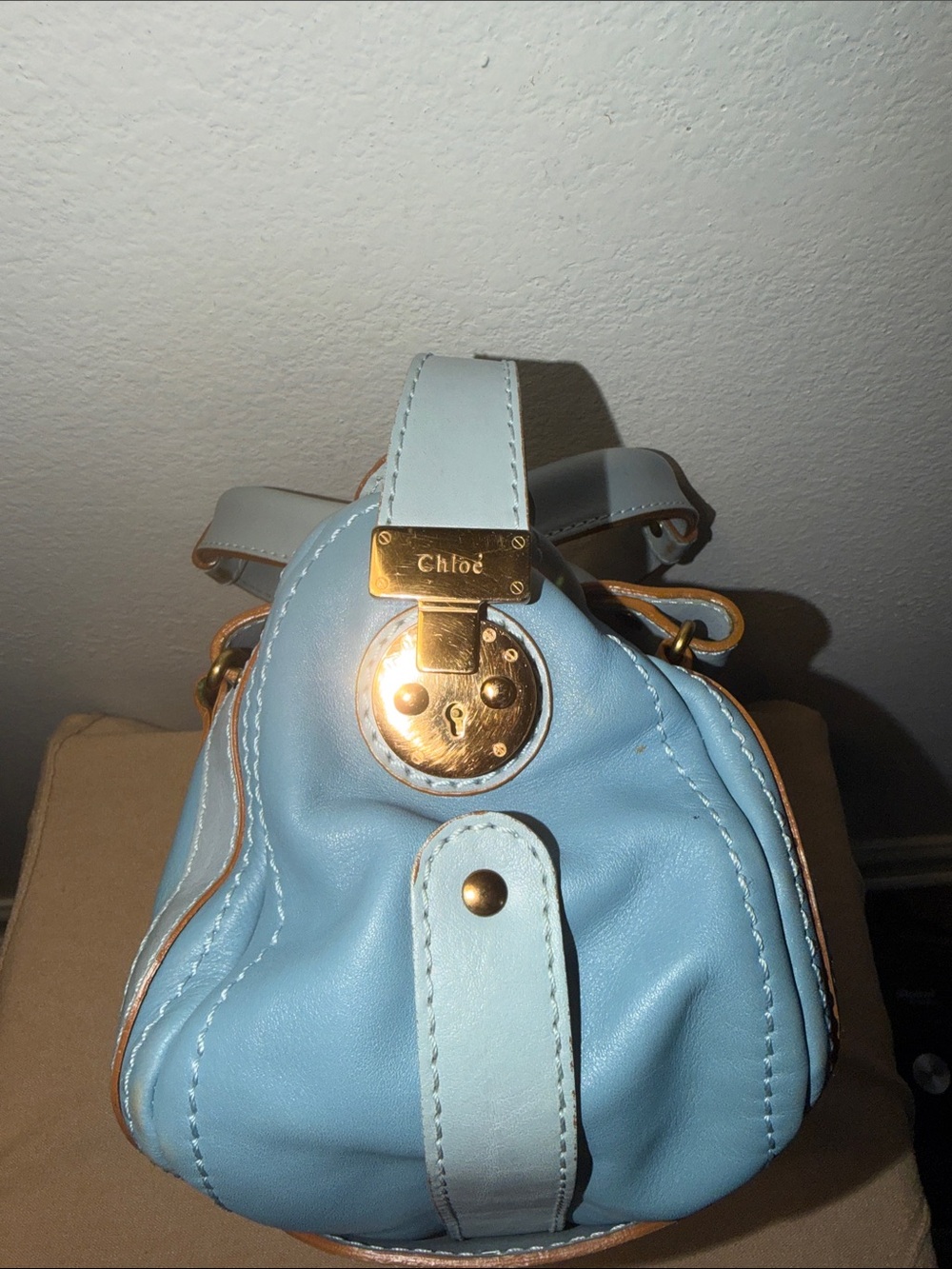 Chloé Blue Leather Boston Tote Bag - Picture 7 of 13